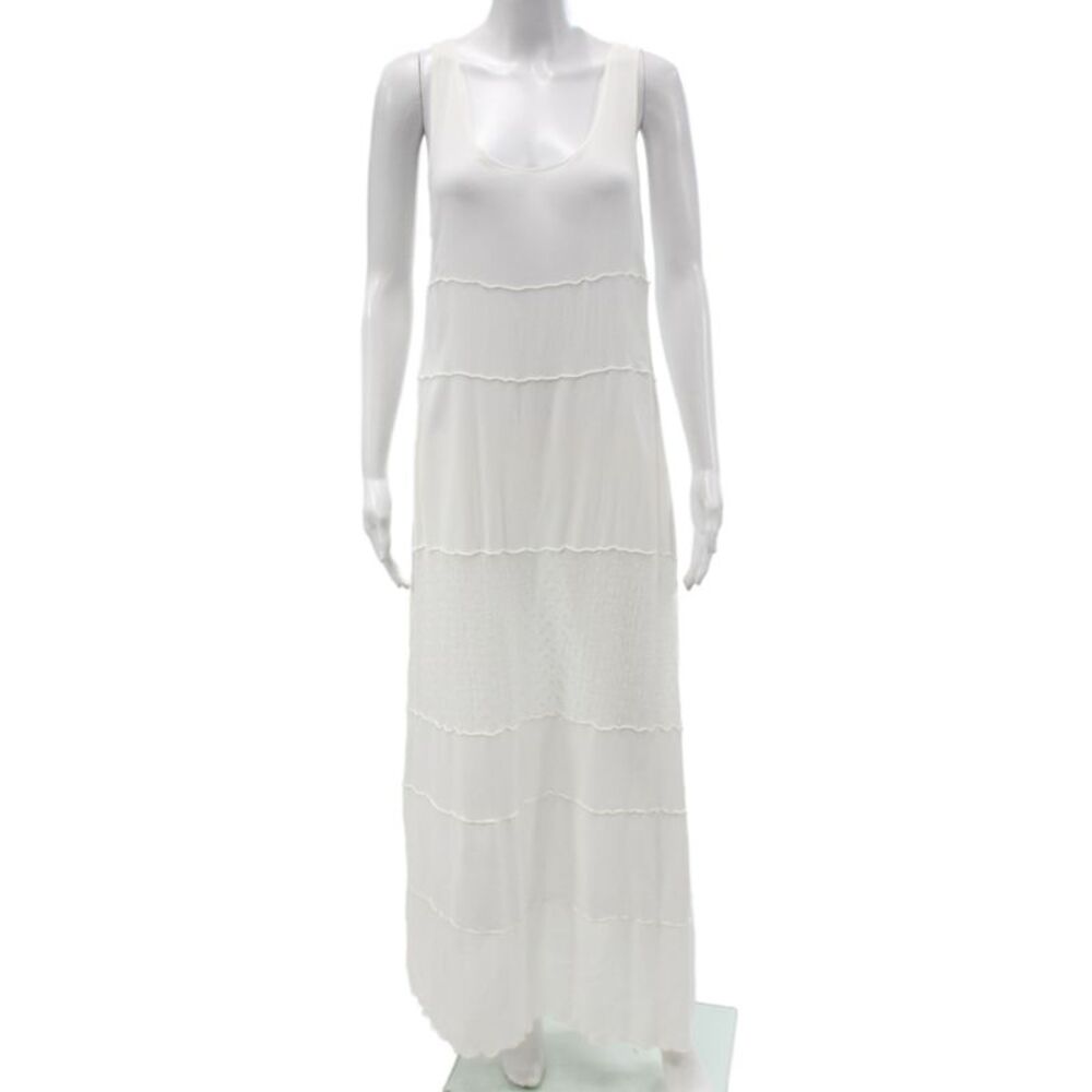 Beth Schaeffer Women Maxi Bohemian Sleeveless Scoop Neck White Dress Size L